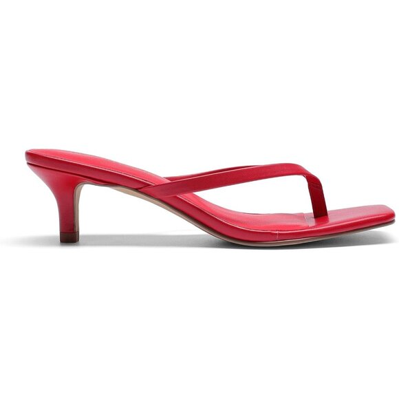 Dream Pairs Women Red Faux Leather Square Open Toe Low Heels Sandals Shoes - Picture 2 of 8